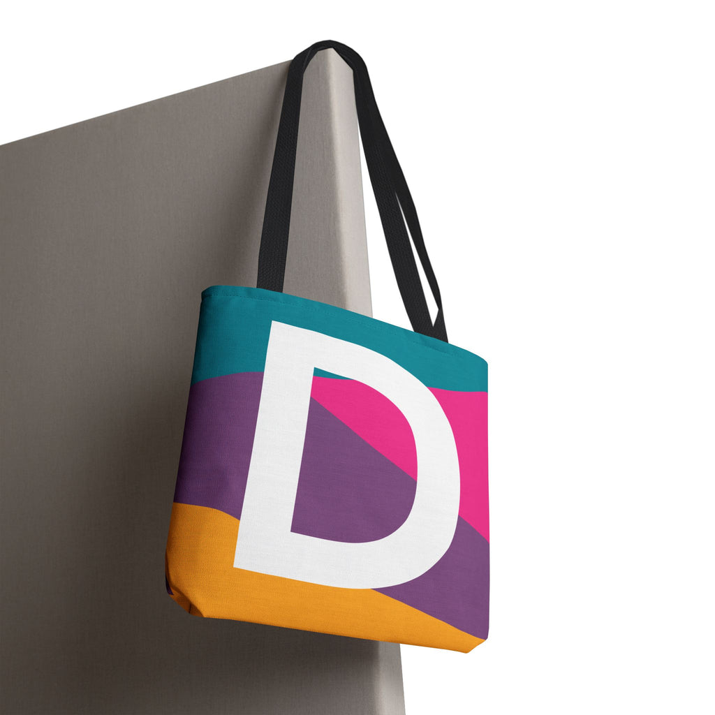 Monogram 'D' Colorblock Tote Bag — Personalized Initial D Shoulder Tote