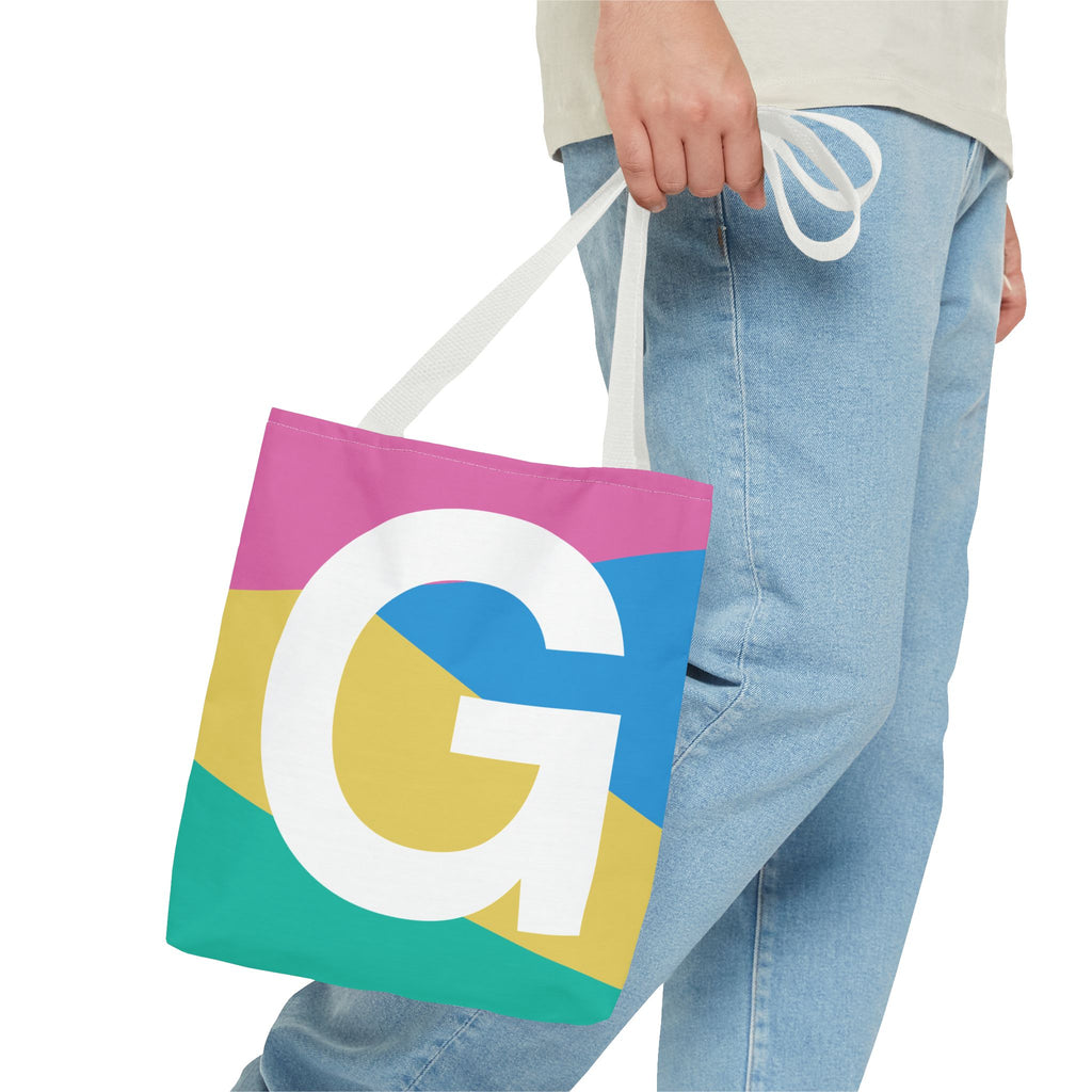 Monogram 'G' Colorblock Tote Bag — Personalized Initial G Shoulder Tote
