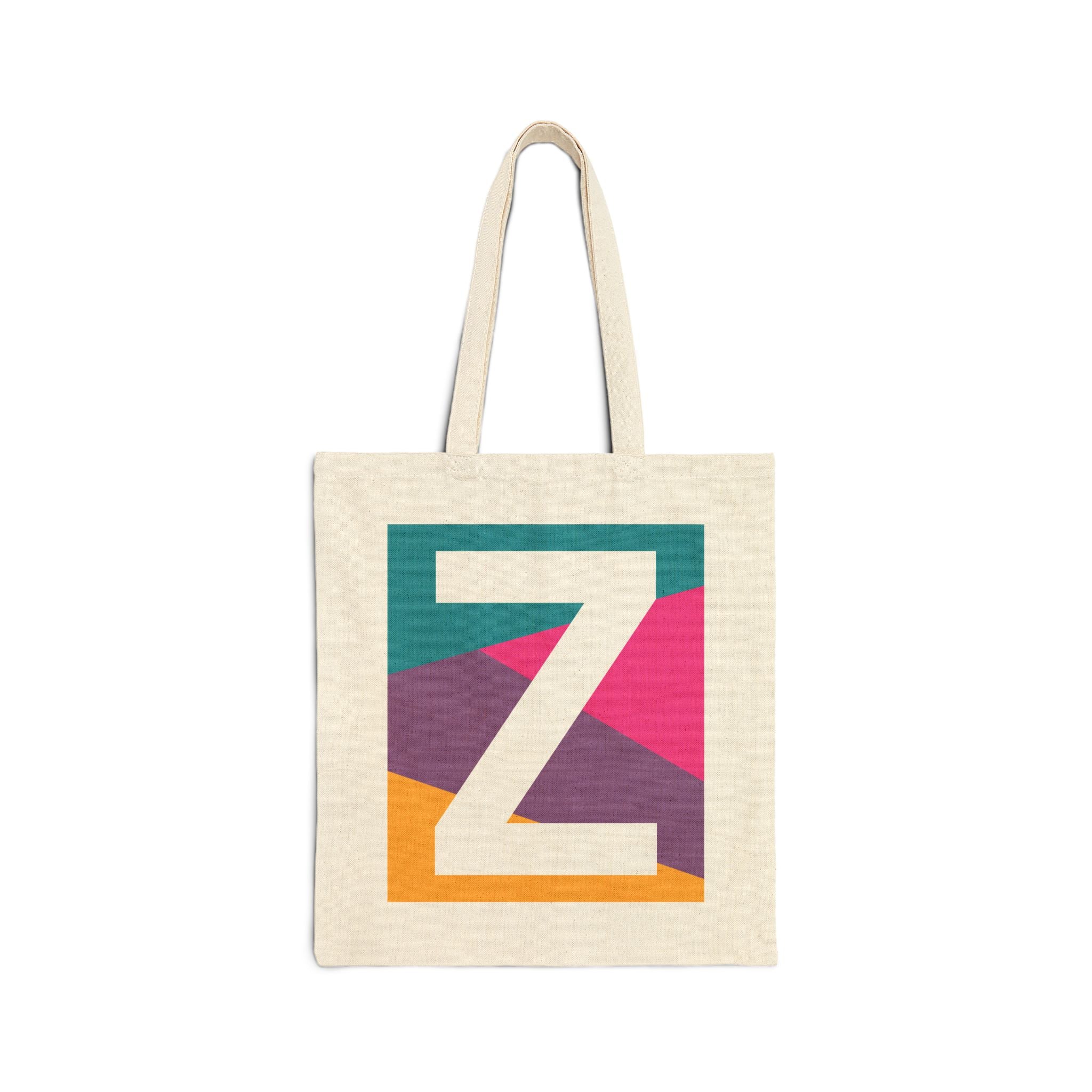 Initial Z Colorblock Canvas Tote Bag — Monogram Letter Z Reusable Grocery Tote