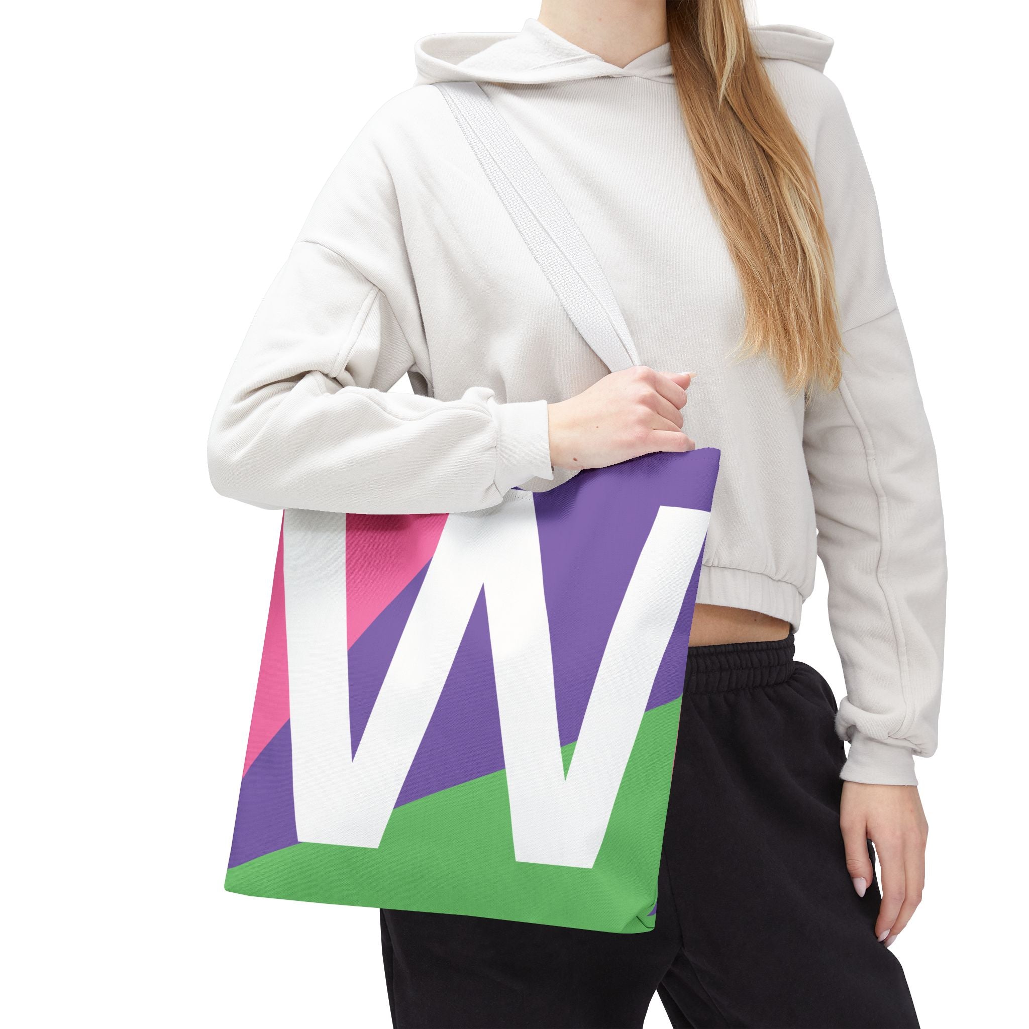 Monogram 'W' Colorblock Tote Bag — Personalized Initial W Shoulder Tote