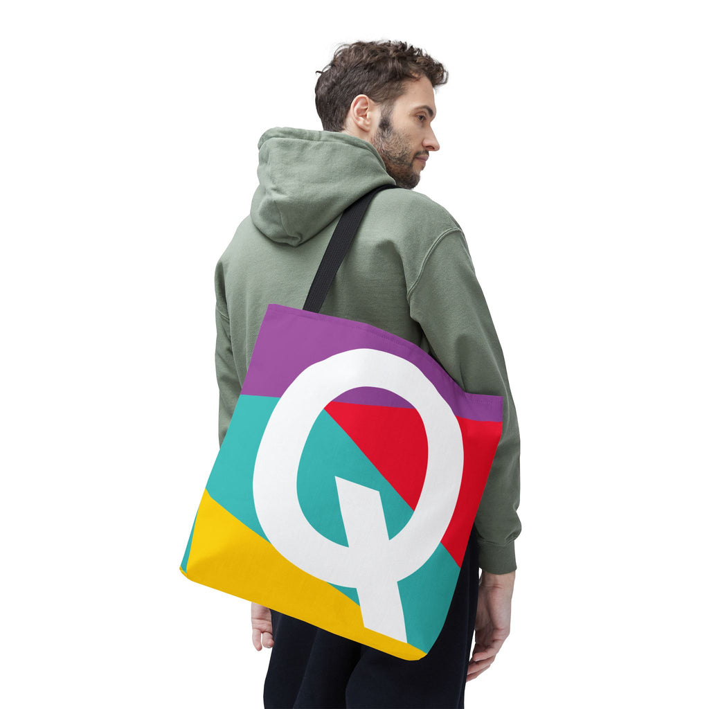 Monogram 'Q' Colorblock Tote Bag — Personalized Initial Q Shoulder Tote