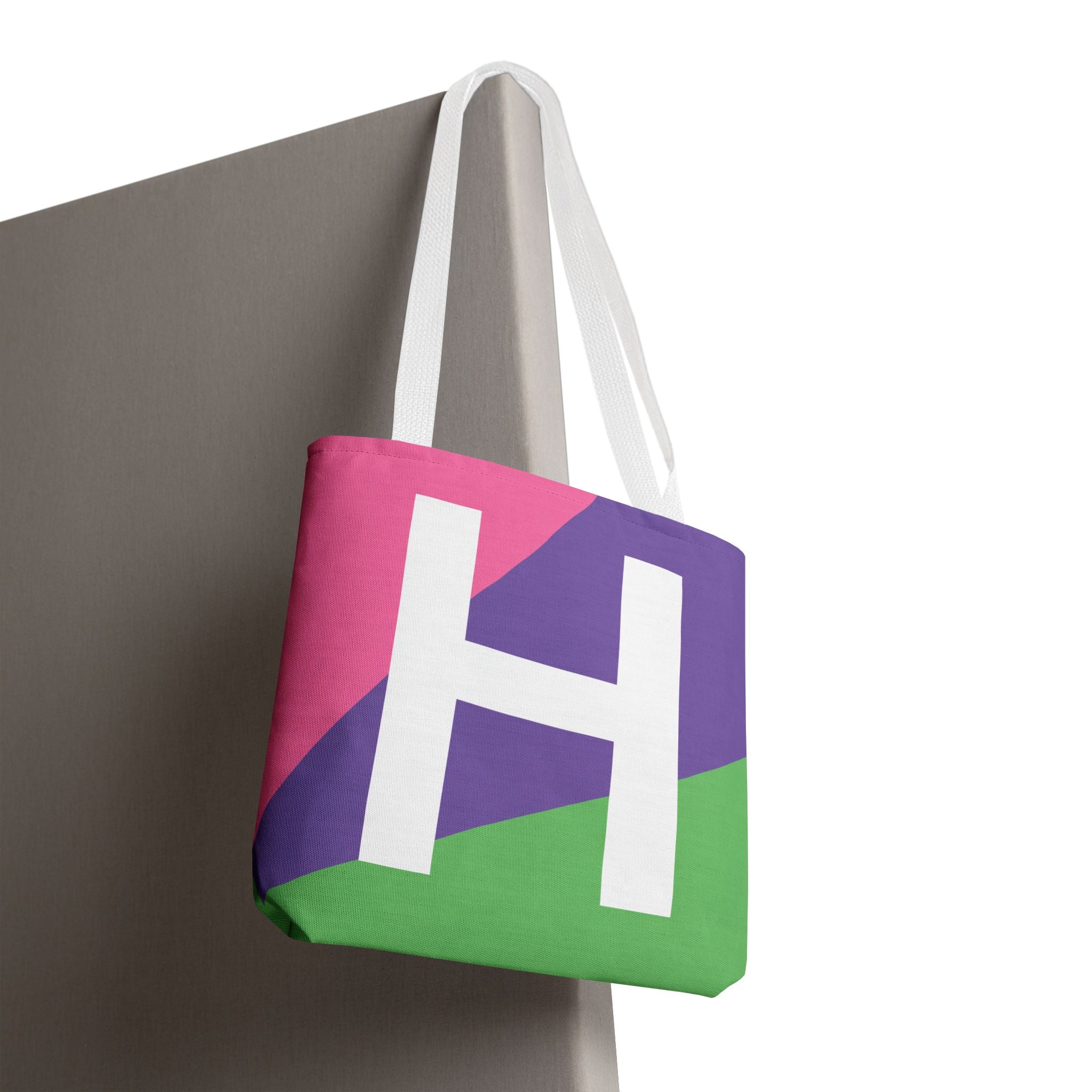 Monogram 'H' Colorblock Tote Bag — Personalized Initial H Shoulder Tote