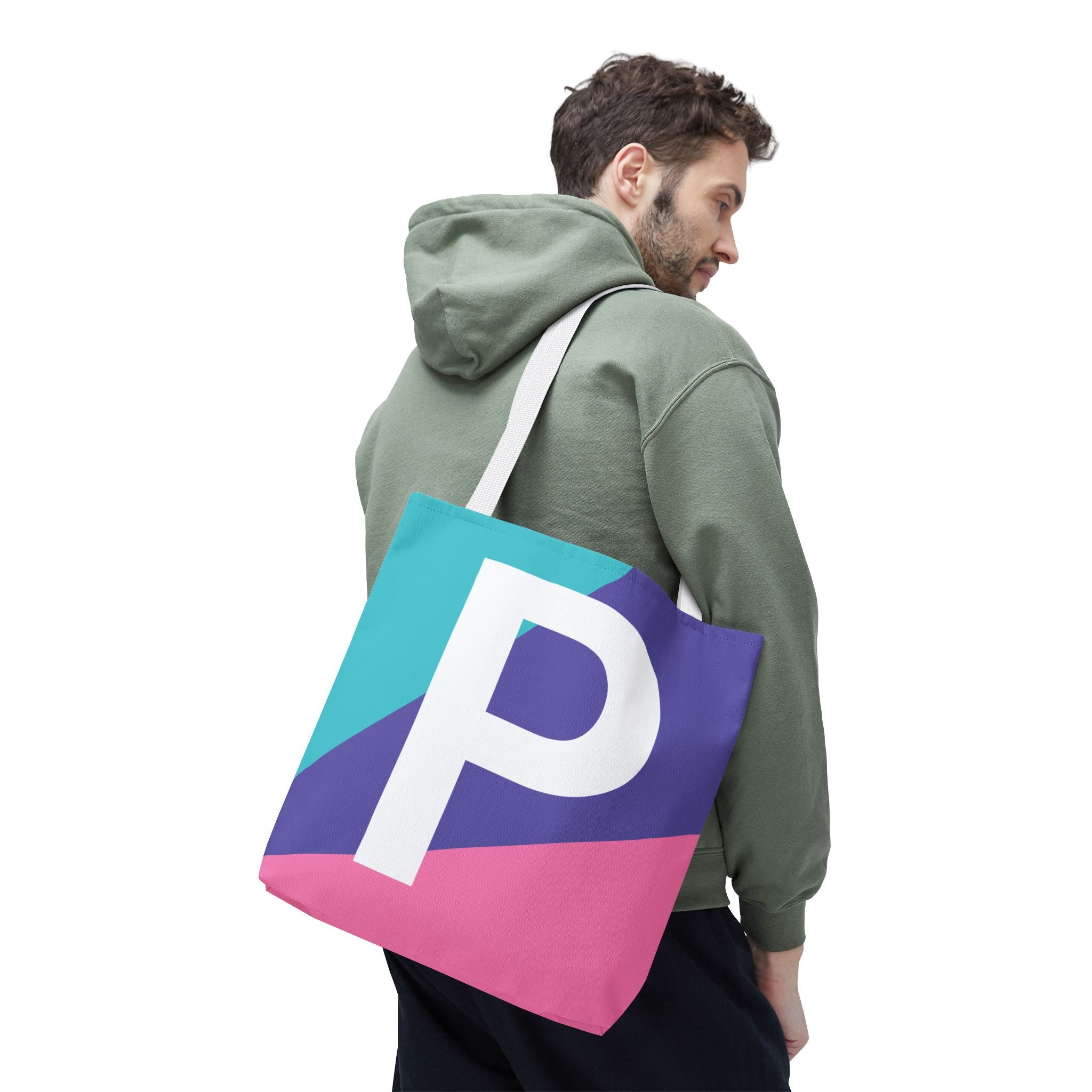 Monogram 'P' Colorblock Tote Bag — Personalized Initial P Shoulder Tote