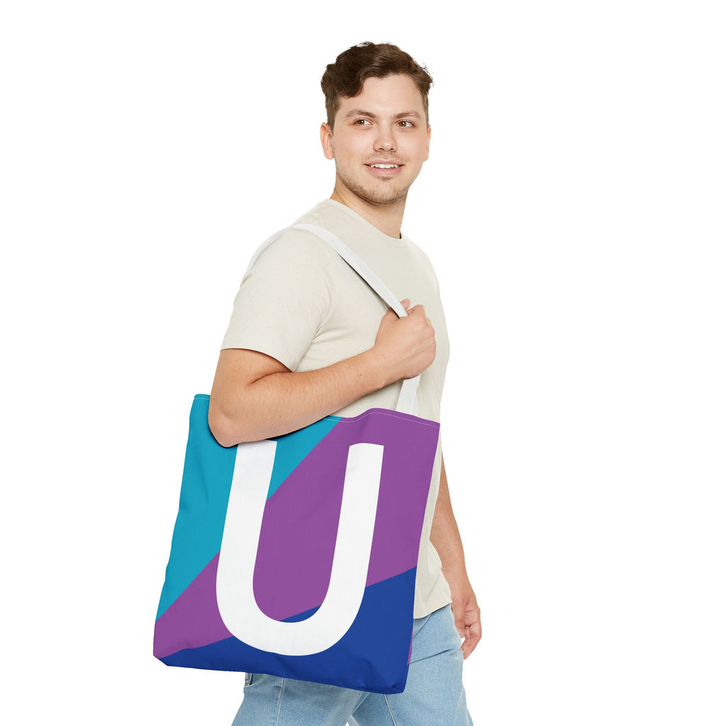 Monogram 'U' Colorblock Tote Bag — Personalized Initial U Shoulder Tote