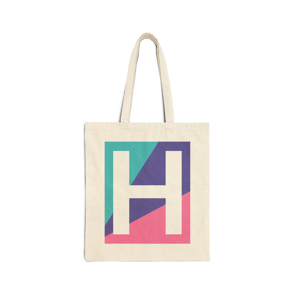 Initial H Colorblock Canvas Tote Bag — Monogram Letter H Reusable Grocery Tote