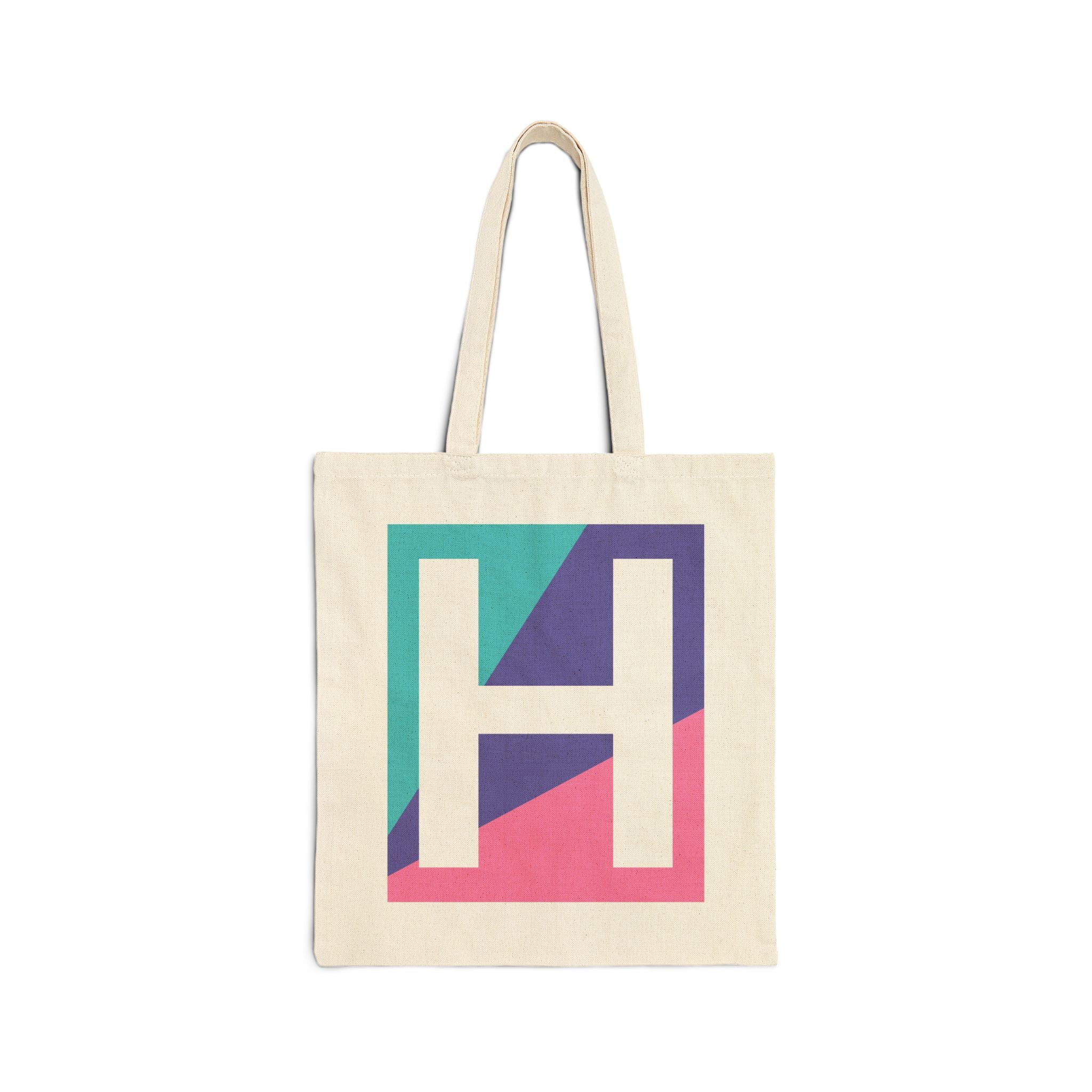 Initial H Colorblock Canvas Tote Bag — Monogram Letter H Reusable Grocery Tote