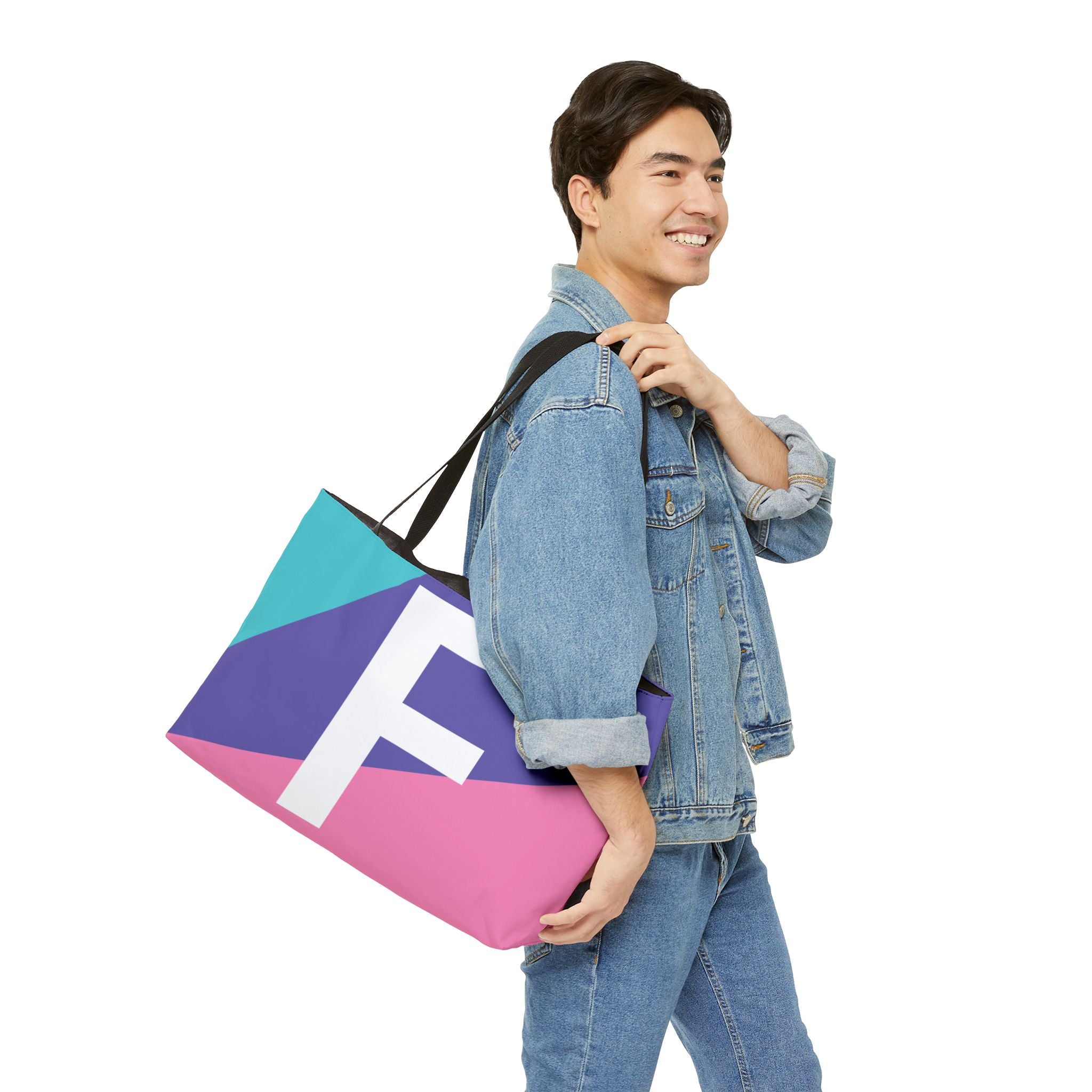 Personalized 'F' Colorblock Tote Bag — Monogram Weekender Tote