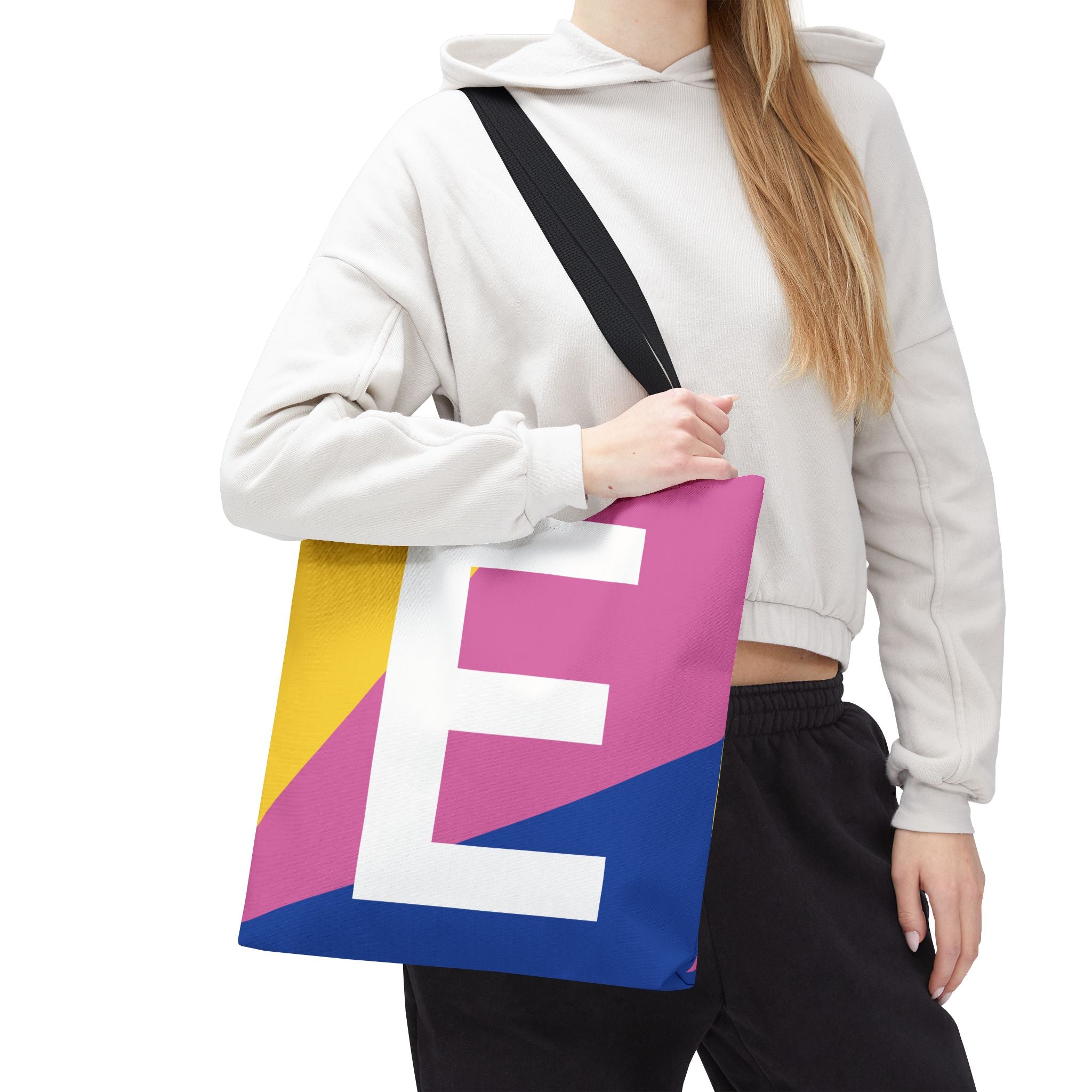 Monogram 'E' Colorblock Tote Bag — Personalized Initial E Shoulder Tote