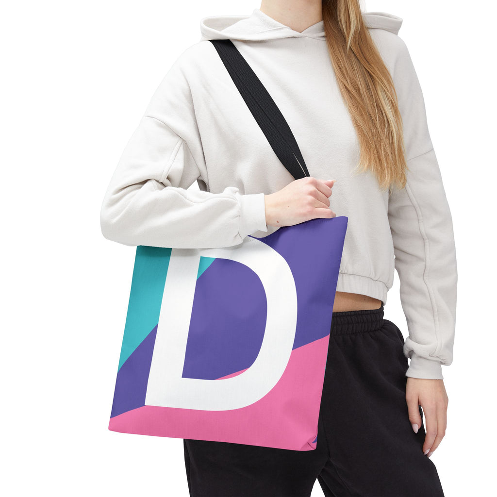 Monogram 'D' Colorblock Tote Bag — Personalized Initial D Shoulder Tote