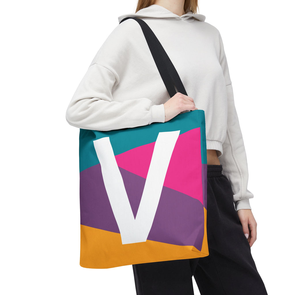 Monogram 'V' Colorblock Tote Bag — Personalized Initial V Shoulder Tote
