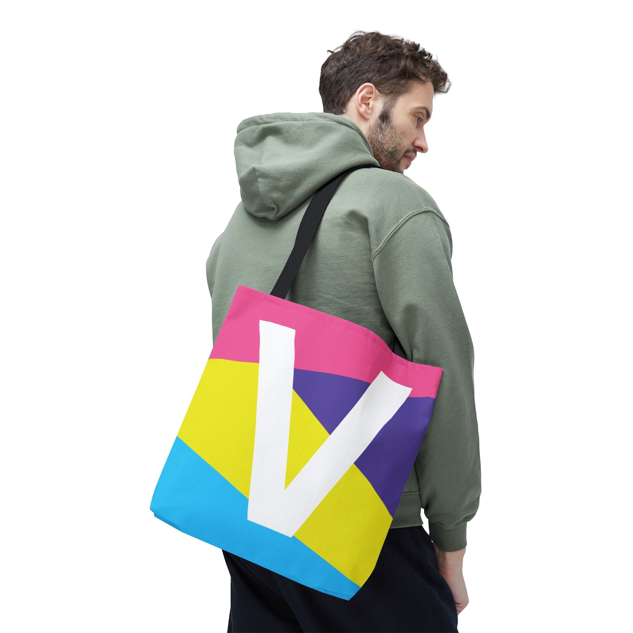 Monogram 'V' Colorblock Tote Bag — Personalized Initial V Shoulder Tote