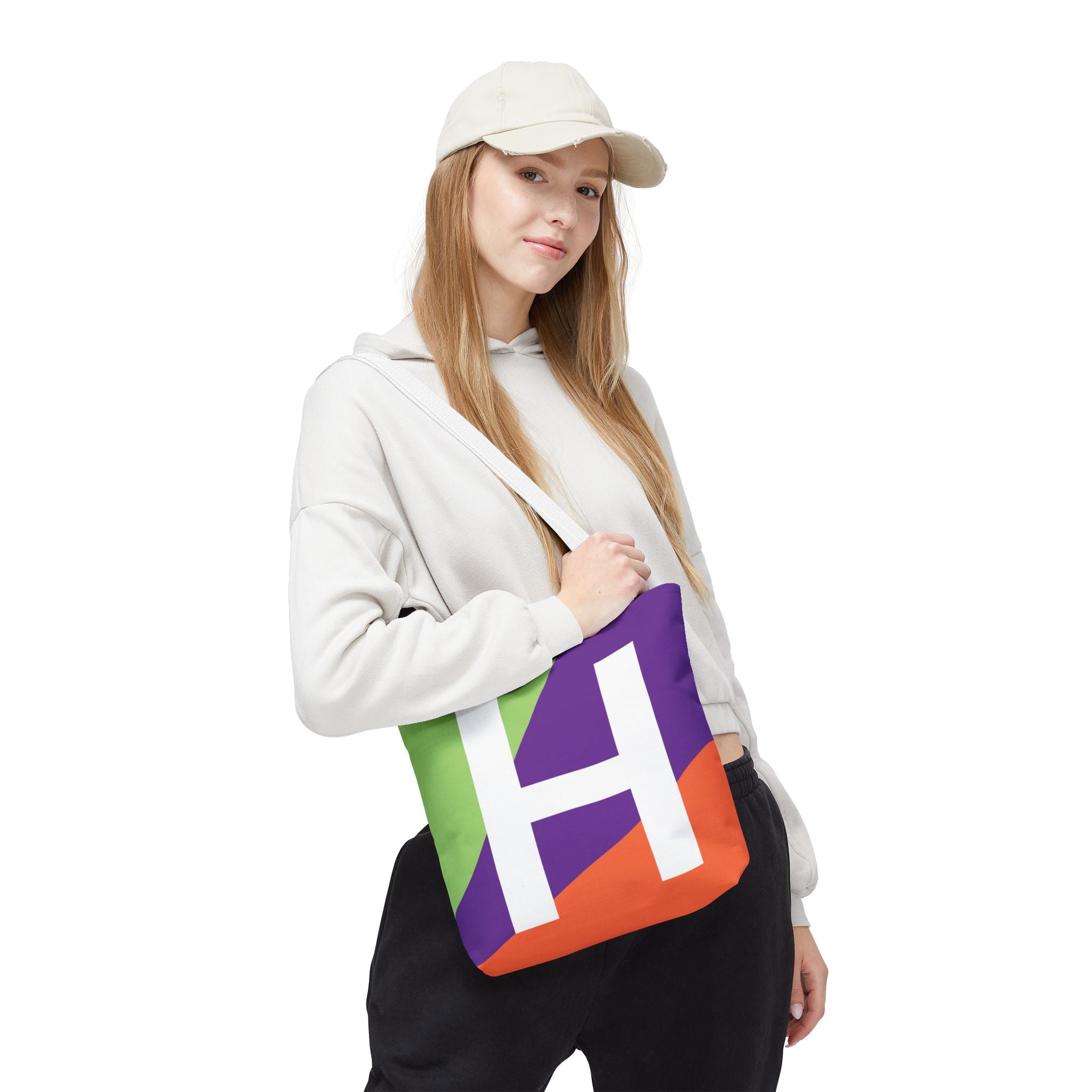 Monogram 'H' Colorblock Tote Bag — Personalized Initial H Shoulder Tote