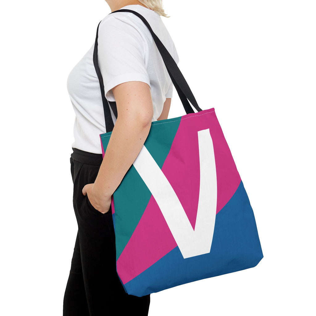 Monogram 'V' Colorblock Tote Bag — Personalized Initial V Shoulder Tote