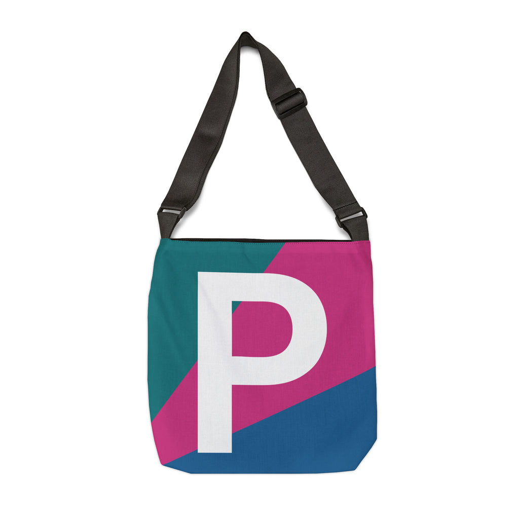 Initial Letter 'P' Colorblock Adjustable Tote Bag — Monogram Alphabet Shoulder Bag
