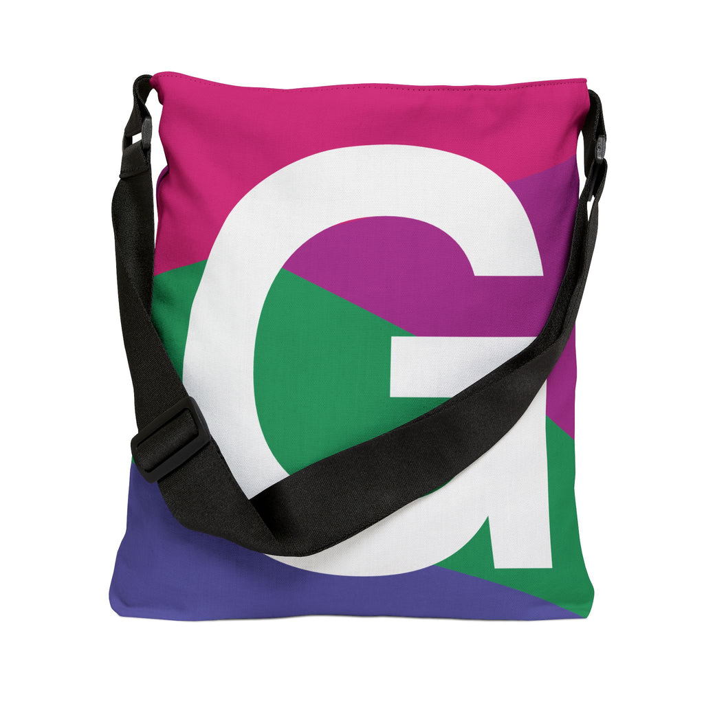 Initial Letter 'G' Colorblock Adjustable Tote Bag — Monogram Alphabet Shoulder Bag