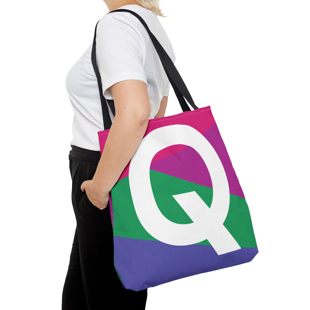 Monogram 'Q' Colorblock Tote Bag — Personalized Initial Q Shoulder Tote