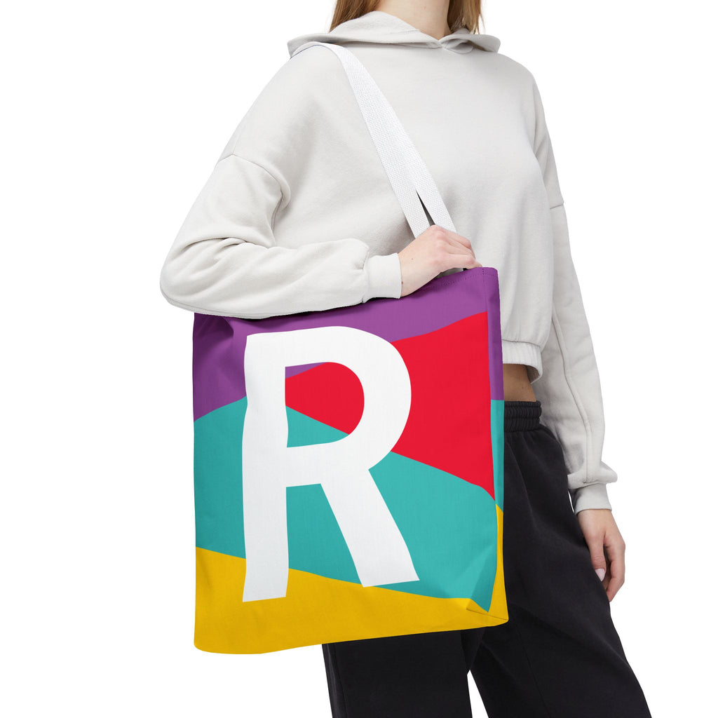 Monogram 'R' Colorblock Tote Bag — Personalized Initial R Shoulder Tote