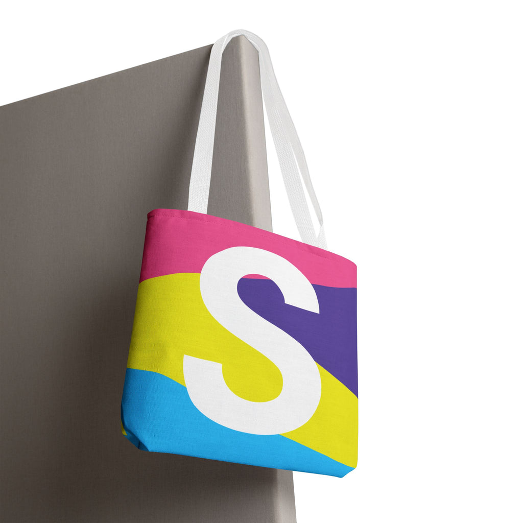 Monogram 'S' Colorblock Tote Bag — Personalized Initial S Shoulder Tote