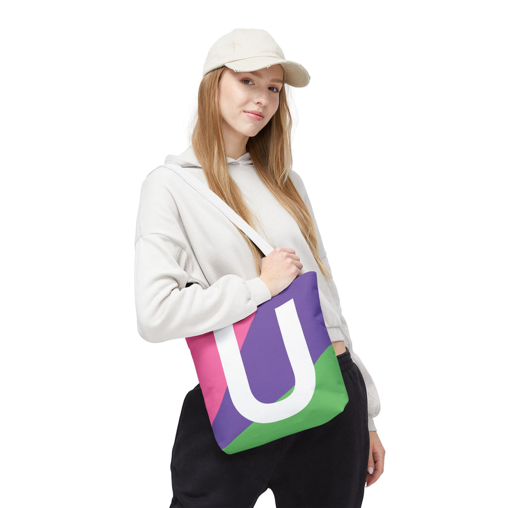 Monogram 'U' Colorblock Tote Bag — Personalized Initial U Shoulder Tote