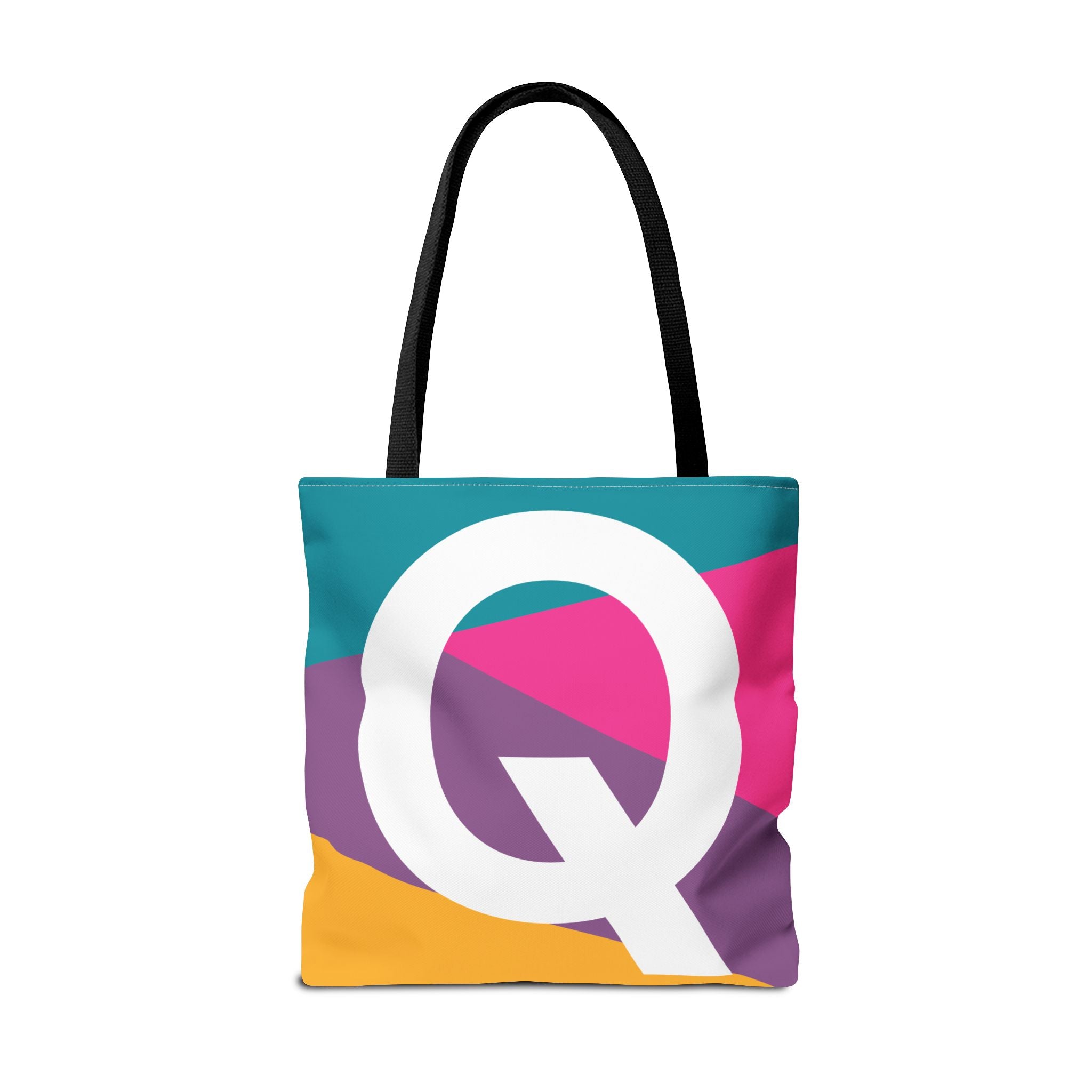 Monogram 'Q' Colorblock Tote Bag — Personalized Initial Q Shoulder Tote