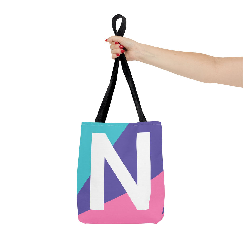 Monogram 'N' Colorblock Tote Bag — Personalized Initial N Shoulder Tote