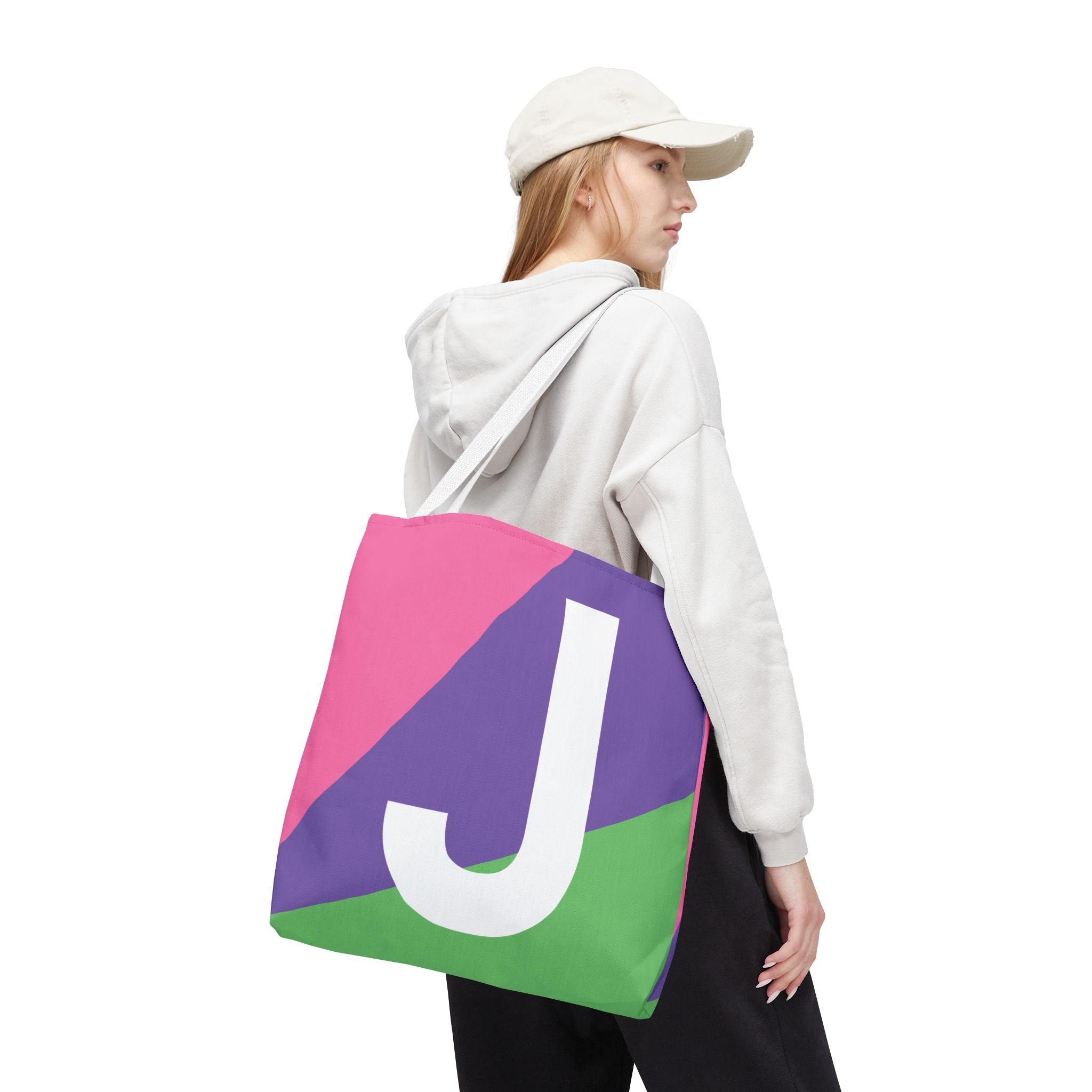 Monogram 'J' Colorblock Tote Bag — Personalized Initial J Shoulder Tote