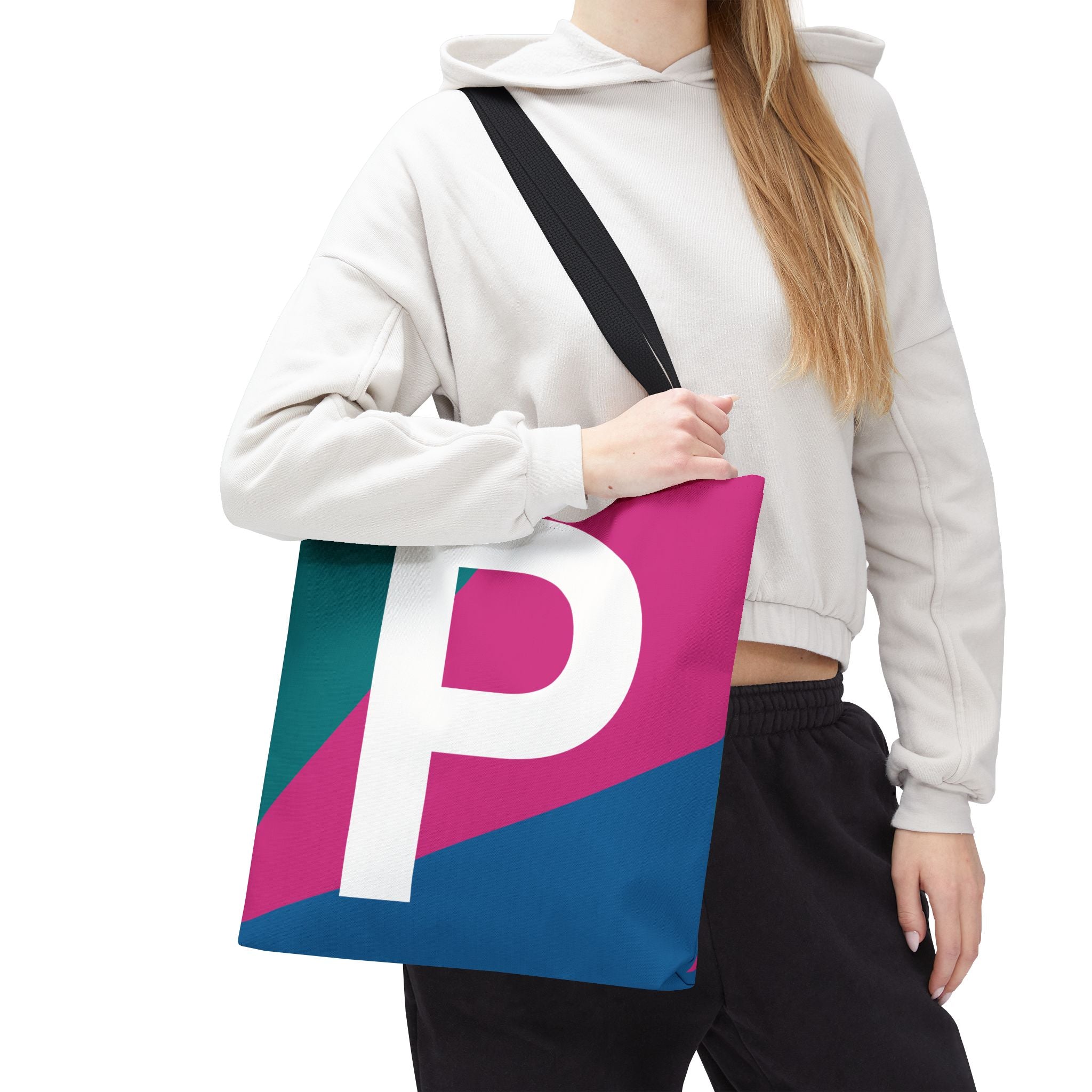 Monogram 'P' Colorblock Tote Bag — Personalized Initial P Shoulder Tote