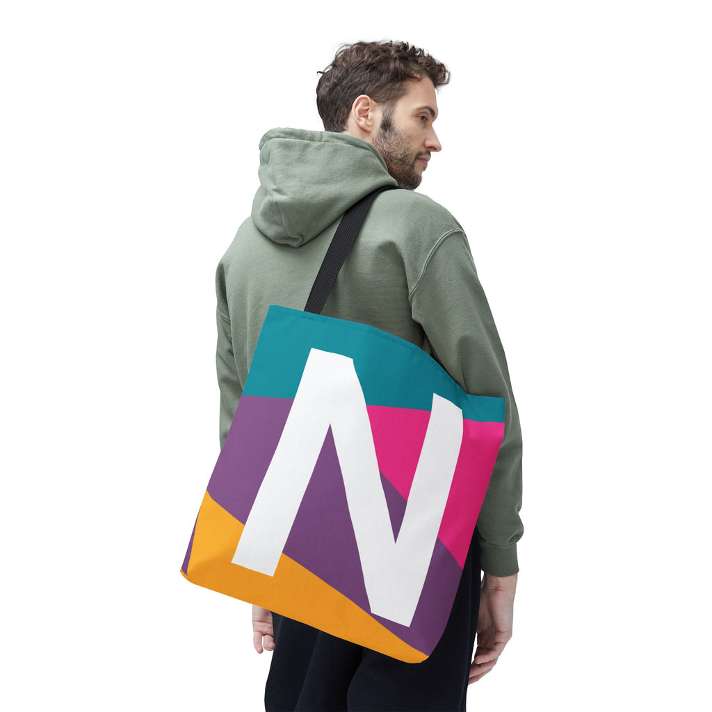 Monogram 'N' Colorblock Tote Bag — Personalized Initial N Shoulder Tote
