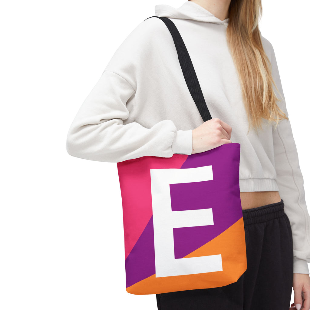 Monogram 'E' Colorblock Tote Bag — Personalized Initial E Shoulder Tote