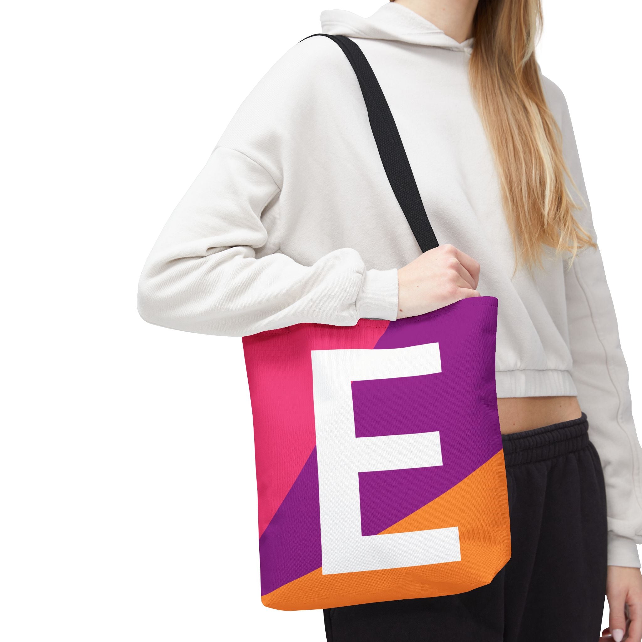 Monogram 'E' Colorblock Tote Bag — Personalized Initial E Shoulder Tote