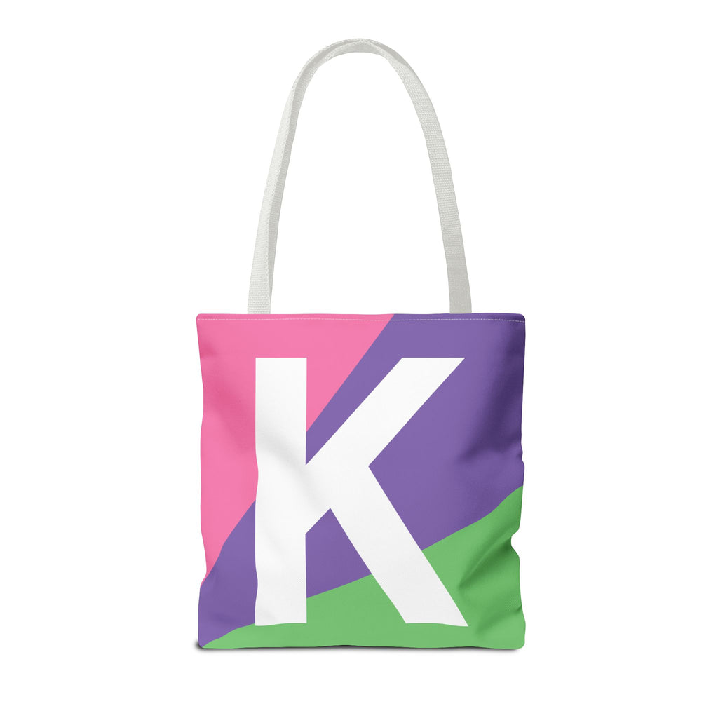 Monogram 'K' Colorblock Tote Bag — Personalized Initial K Shoulder Tote