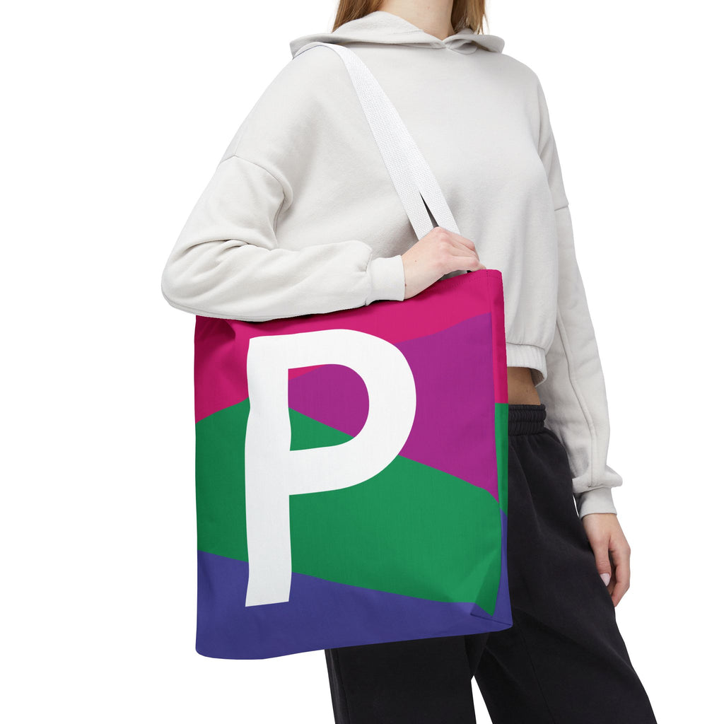 Monogram 'P' Colorblock Tote Bag — Personalized Initial P Shoulder Tote