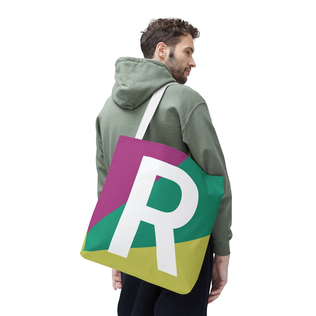 Monogram 'R' Colorblock Tote Bag — Personalized Initial R Shoulder Tote
