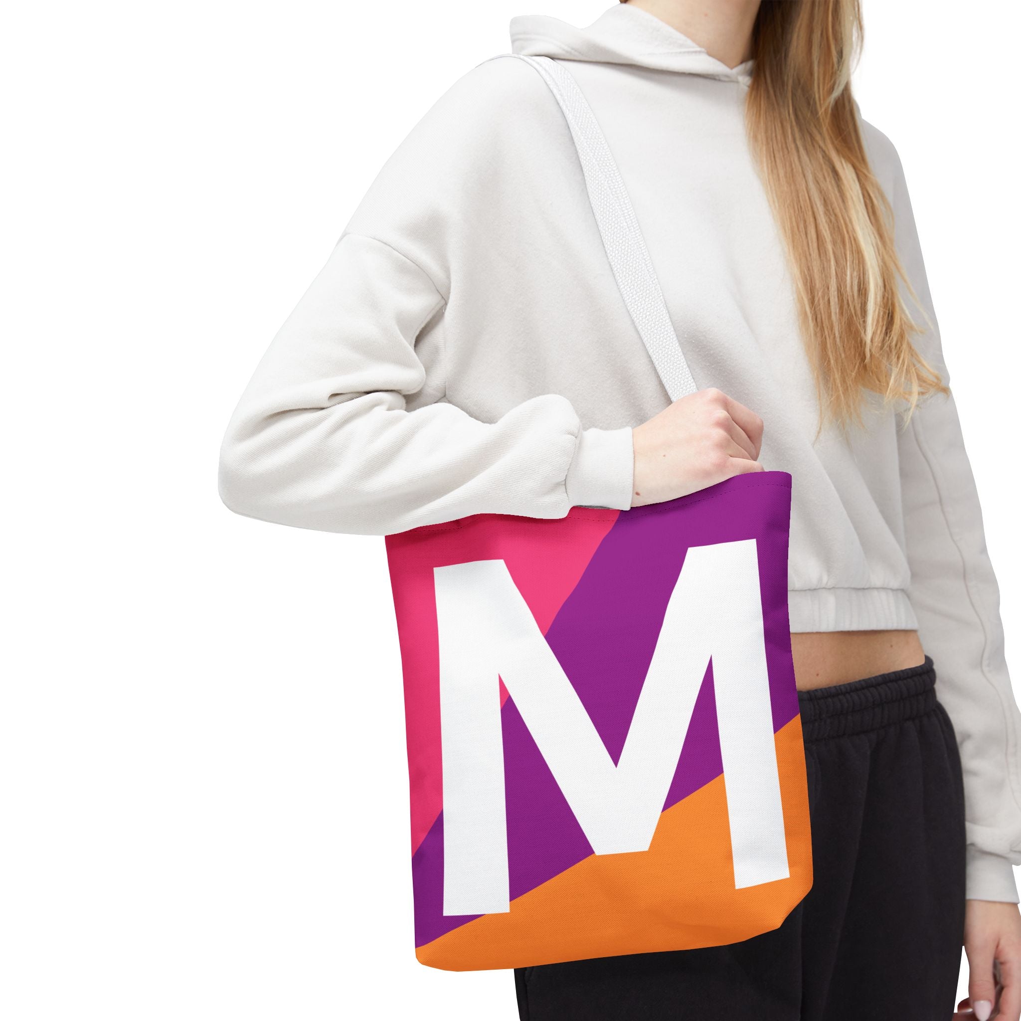 Monogram 'M' Colorblock Tote Bag — Personalized Initial M Shoulder Tote