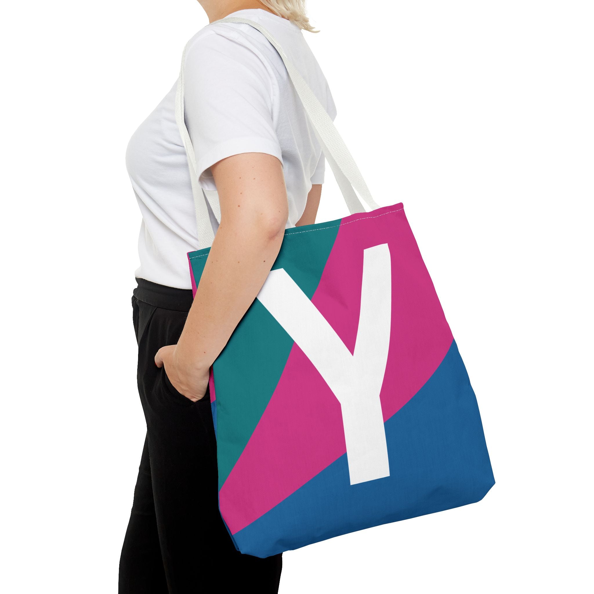 Monogram 'Y' Colorblock Tote Bag — Personalized Initial Y Shoulder Tote