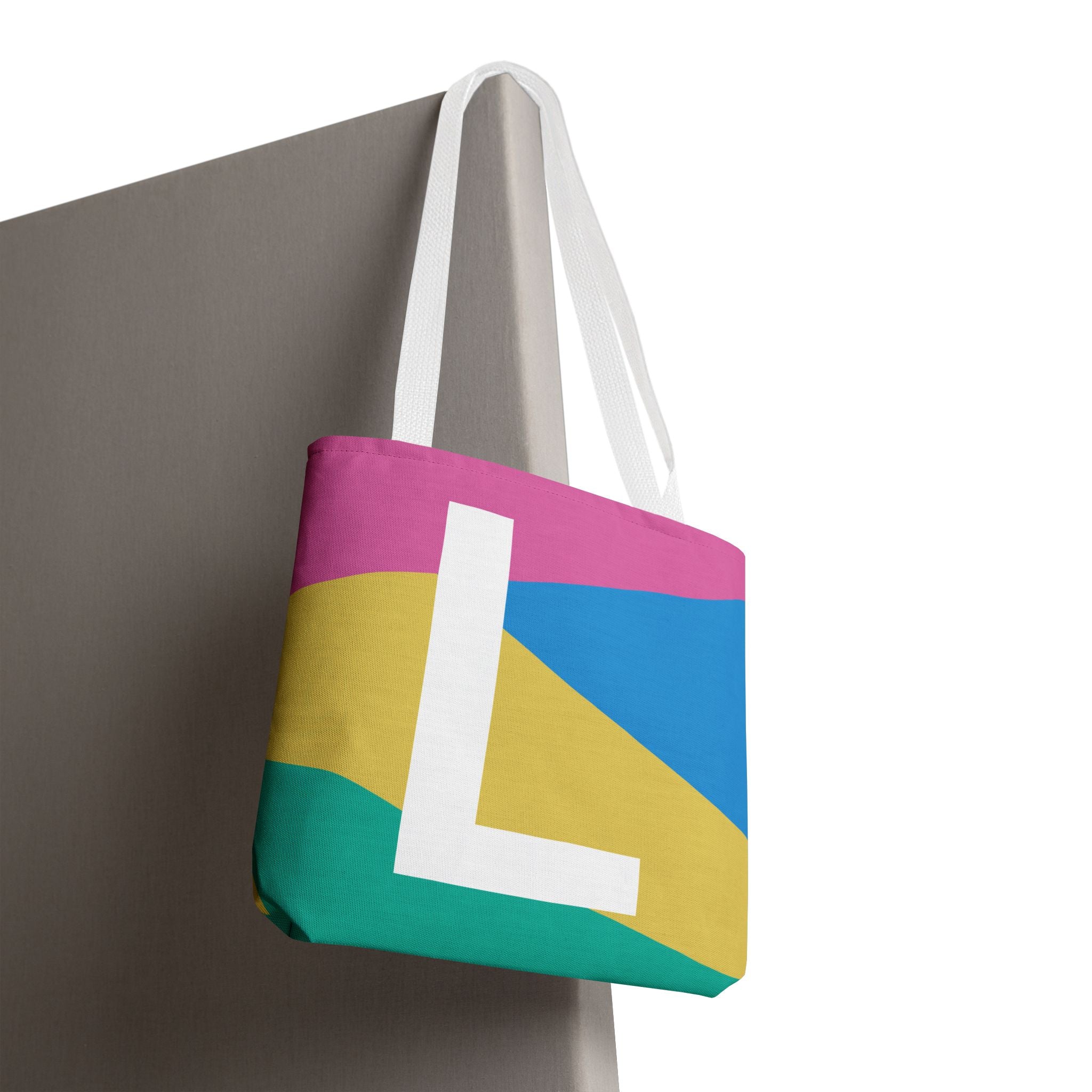 Monogram 'L' Colorblock Tote Bag — Personalized Initial L Shoulder Tote