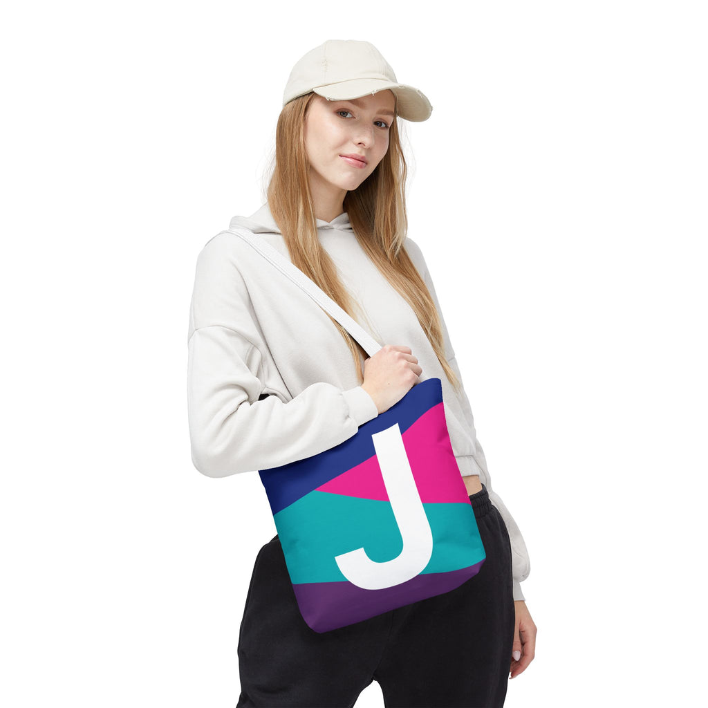 Monogram 'J' Colorblock Tote Bag — Personalized Initial J Shoulder Tote