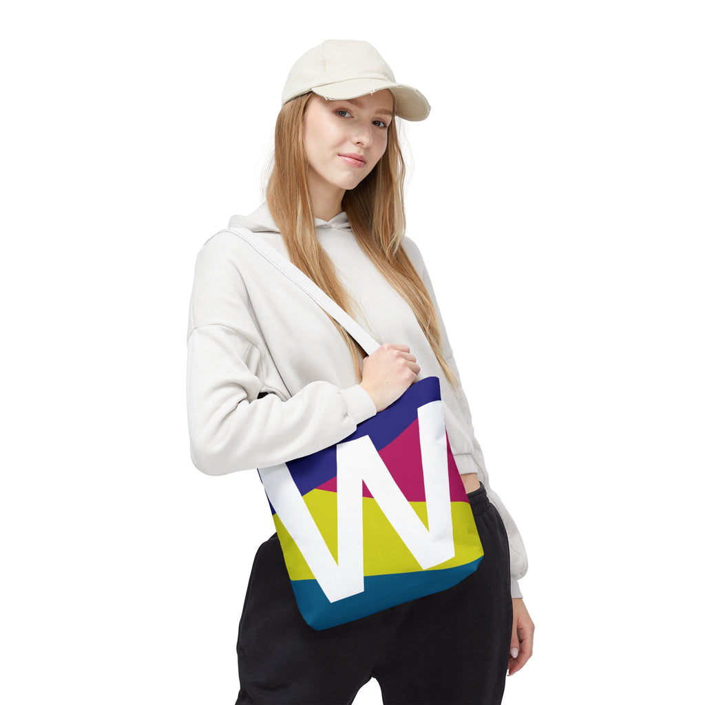 Monogram 'W' Colorblock Tote Bag — Personalized Initial W Shoulder Tote