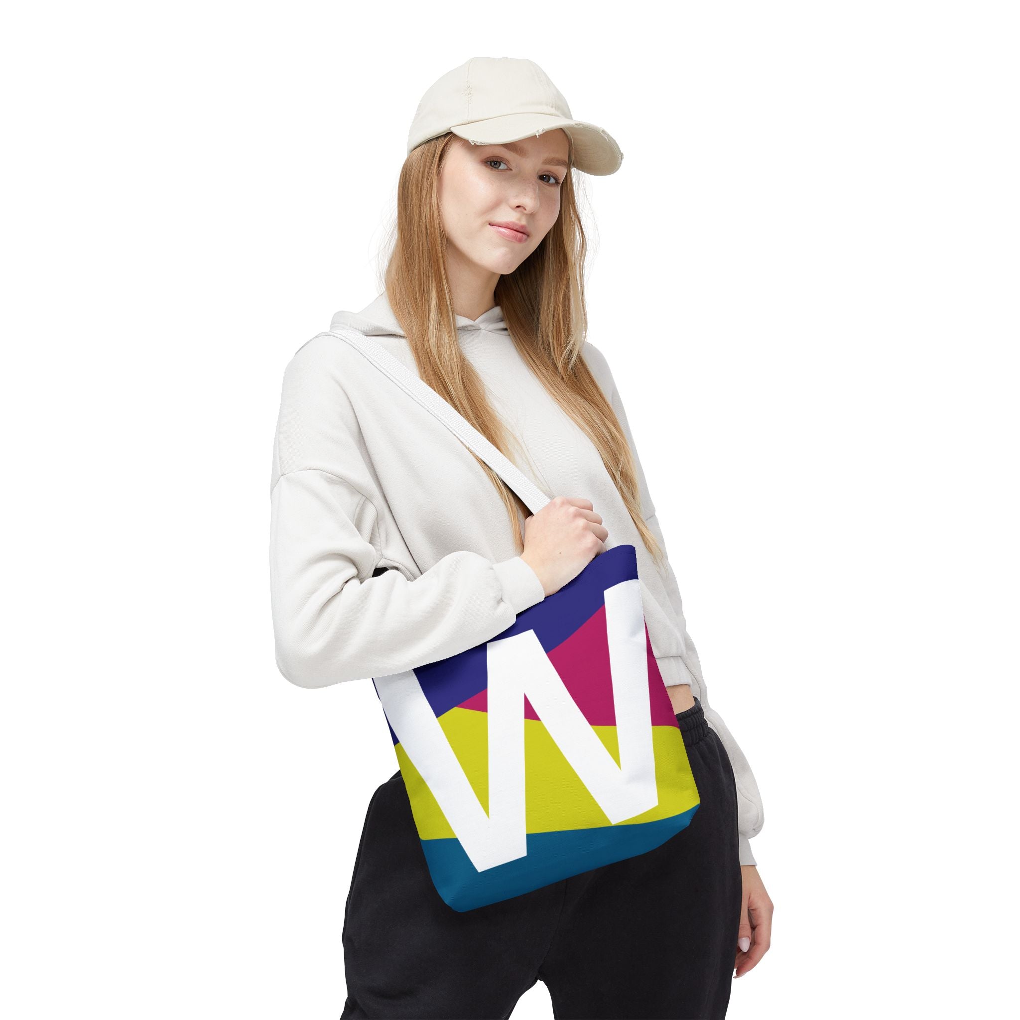 Monogram 'W' Colorblock Tote Bag — Personalized Initial W Shoulder Tote