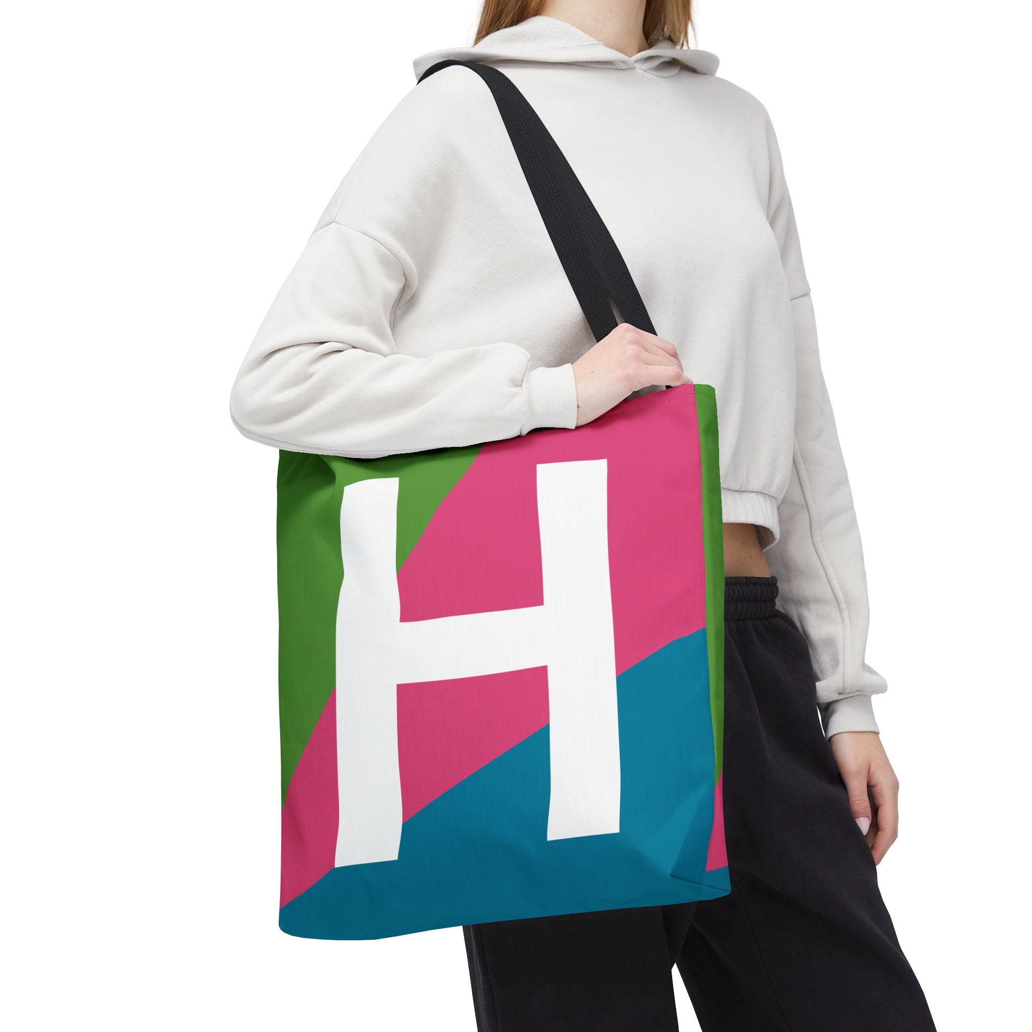 Monogram 'H' Colorblock Tote Bag — Personalized Initial H Shoulder Tote