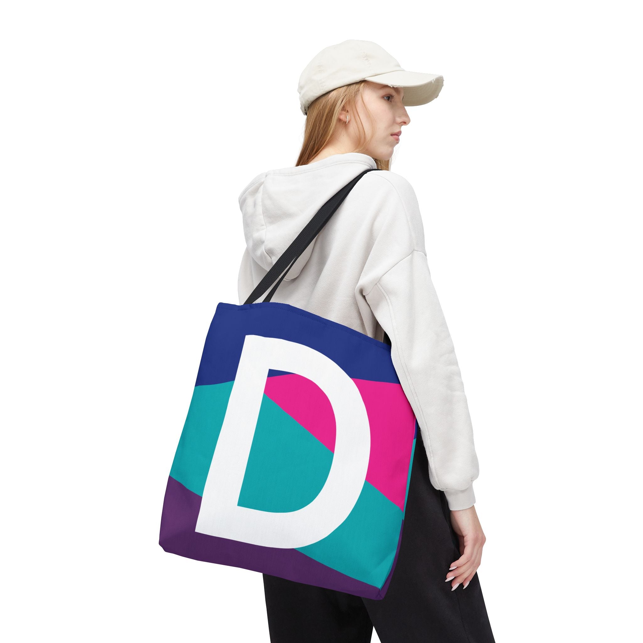 Monogram 'D' Colorblock Tote Bag — Personalized Initial D Shoulder Tote