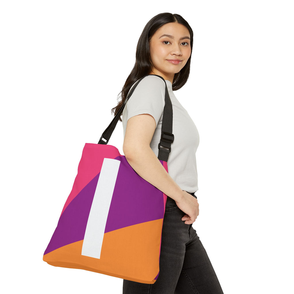 Initial Letter 'I' Colorblock Adjustable Tote Bag — Monogram Alphabet Shoulder Bag