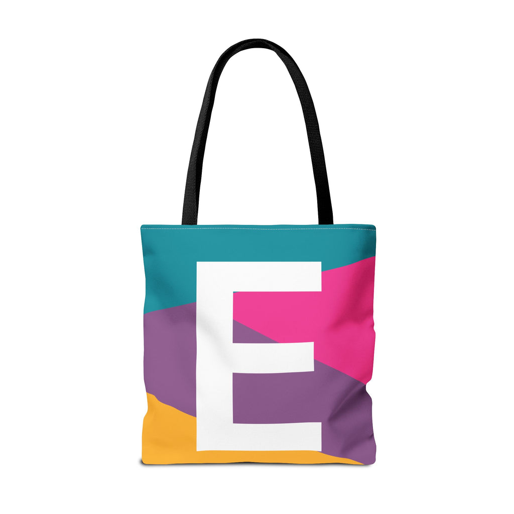 Monogram 'E' Colorblock Tote Bag — Personalized Initial E Shoulder Tote