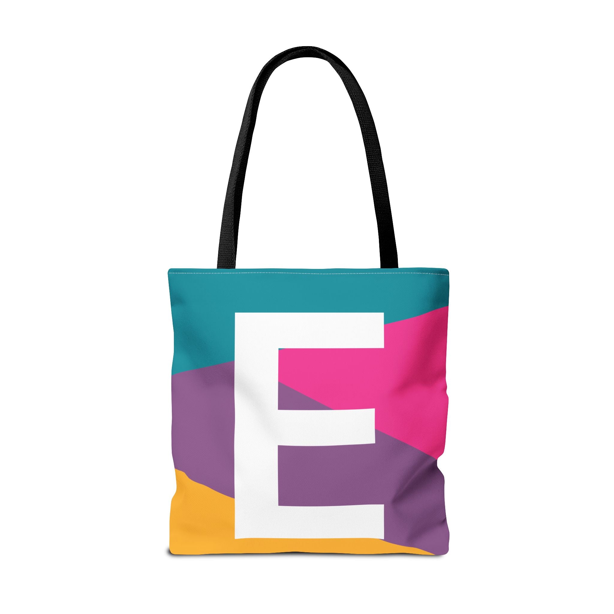 Monogram 'E' Colorblock Tote Bag — Personalized Initial E Shoulder Tote