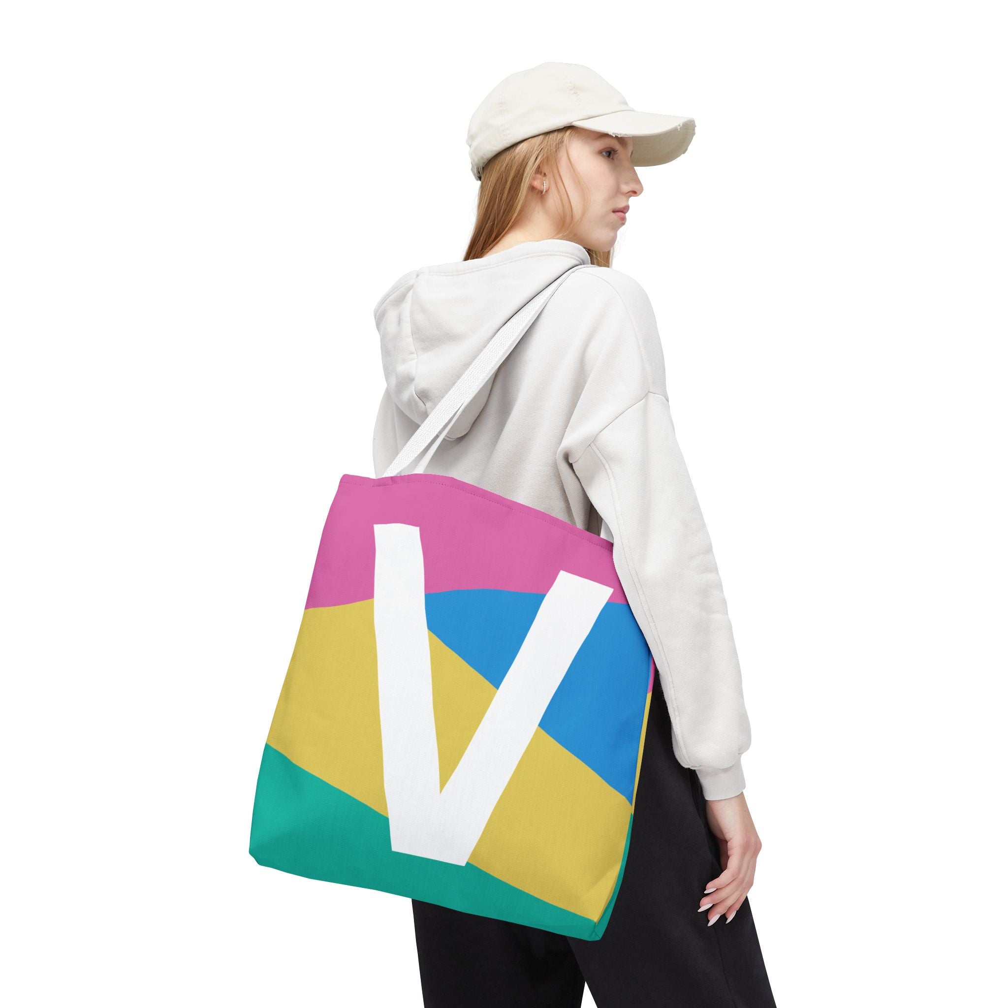 Monogram 'V' Colorblock Tote Bag — Personalized Initial V Shoulder Tote
