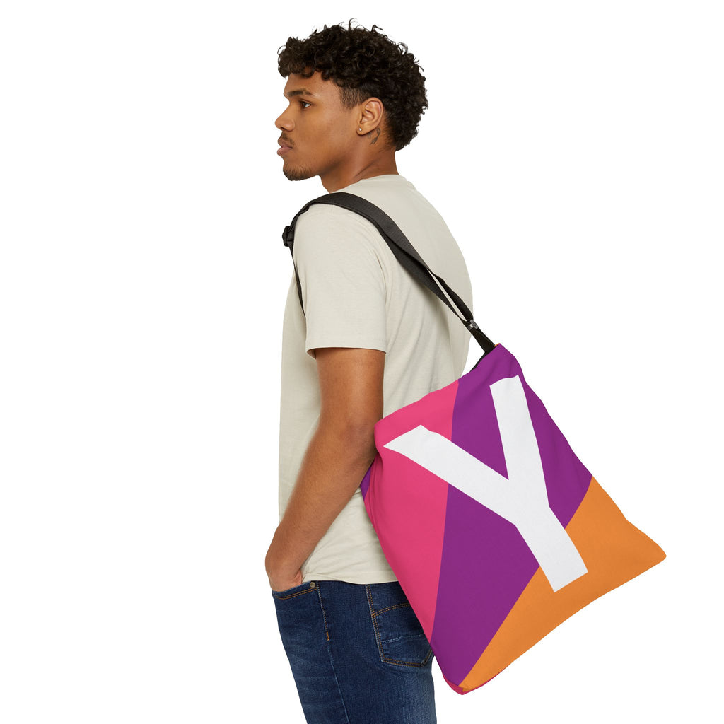 Initial Letter 'Y' Colorblock Adjustable Tote Bag — Monogram Alphabet Shoulder Bag
