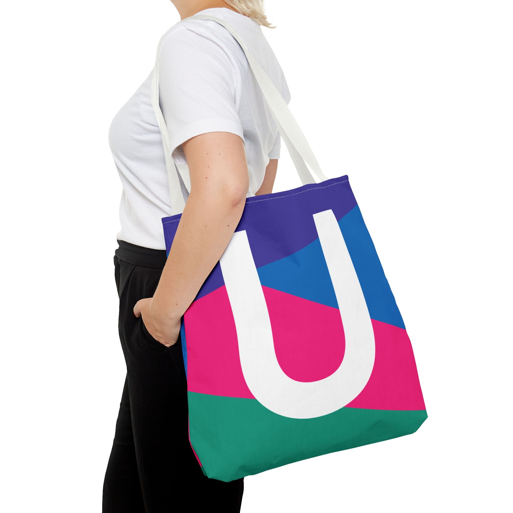 Monogram 'U' Colorblock Tote Bag — Personalized Initial U Shoulder Tote