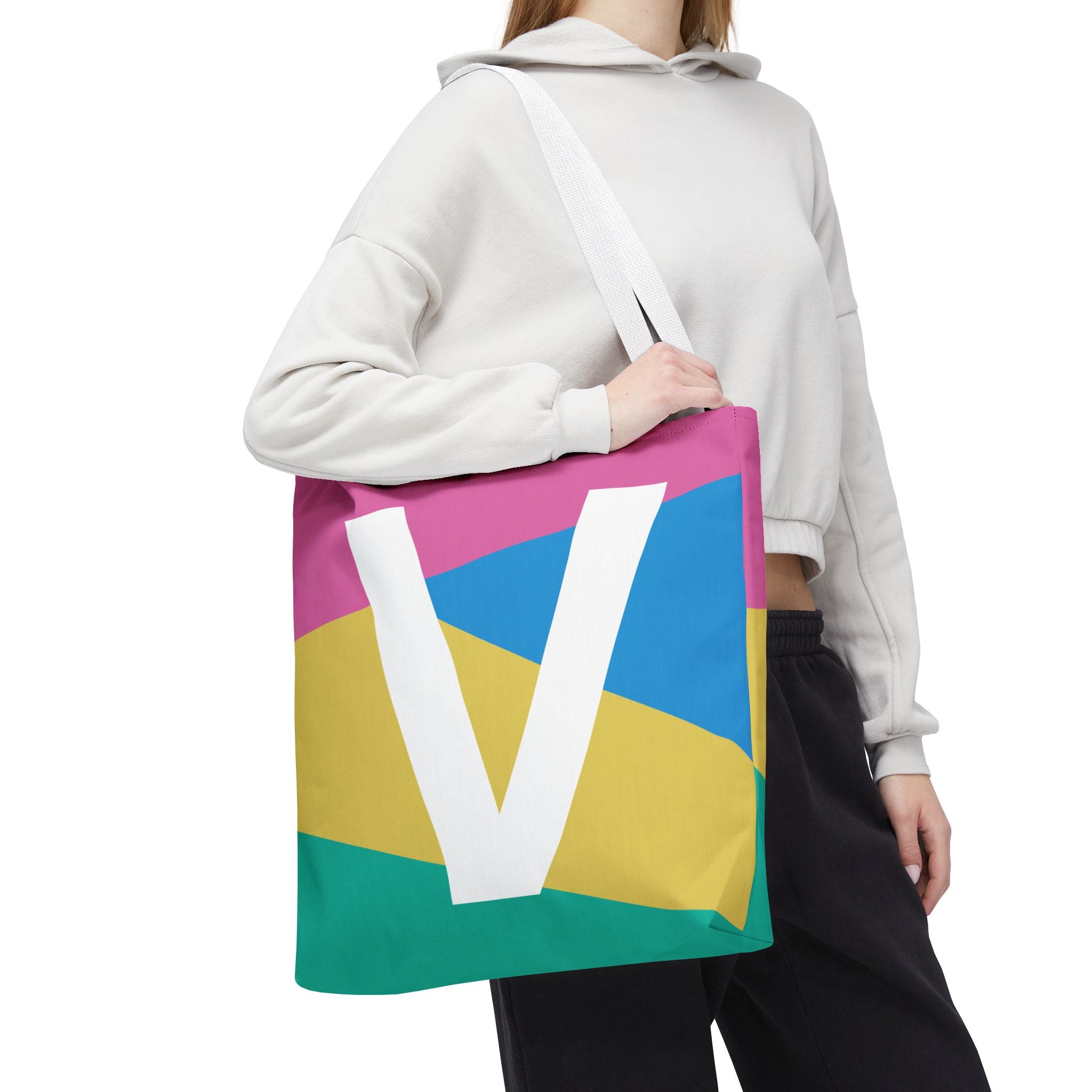 Monogram 'V' Colorblock Tote Bag — Personalized Initial V Shoulder Tote