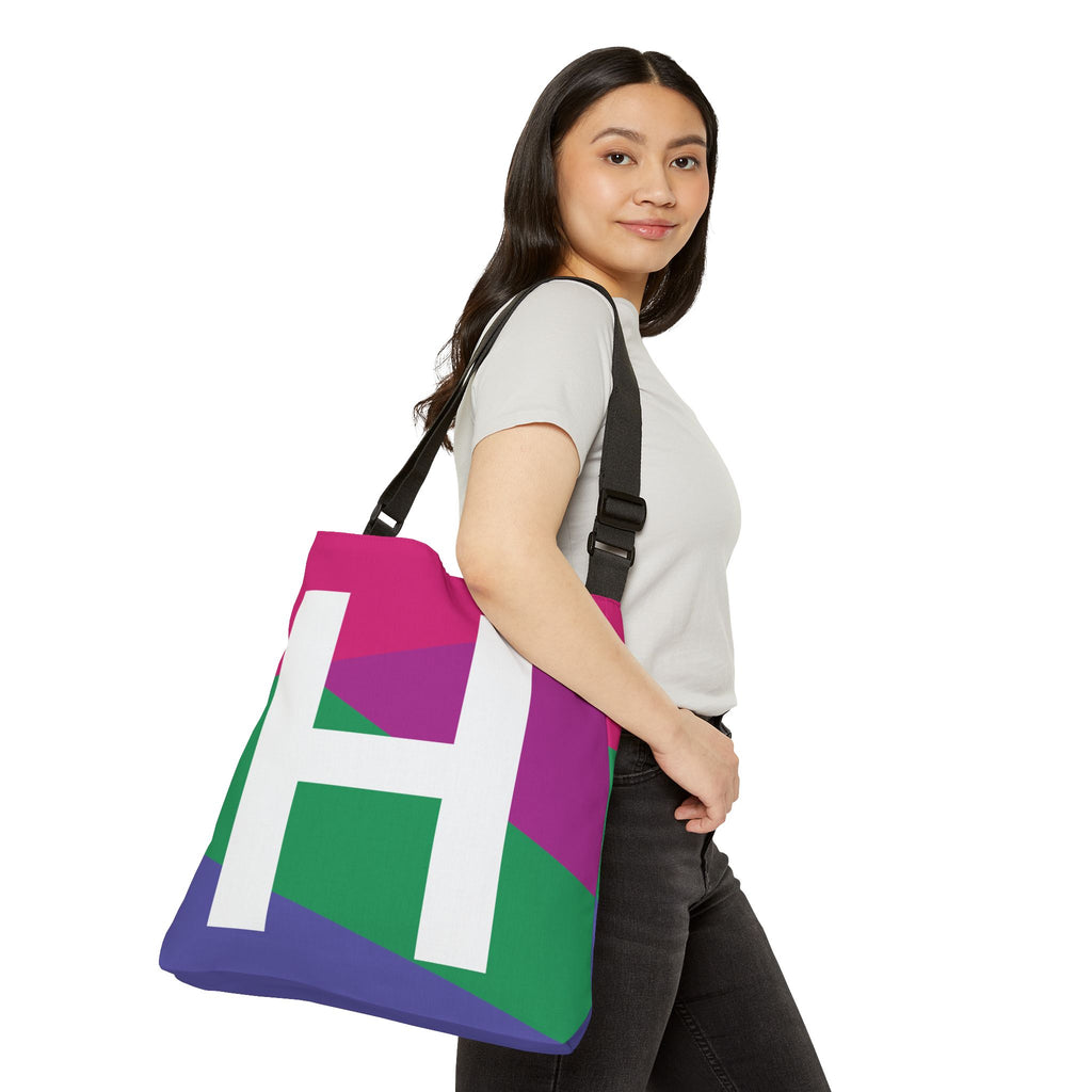 Initial Letter 'H' Colorblock Adjustable Tote Bag — Monogram Alphabet Shoulder Bag