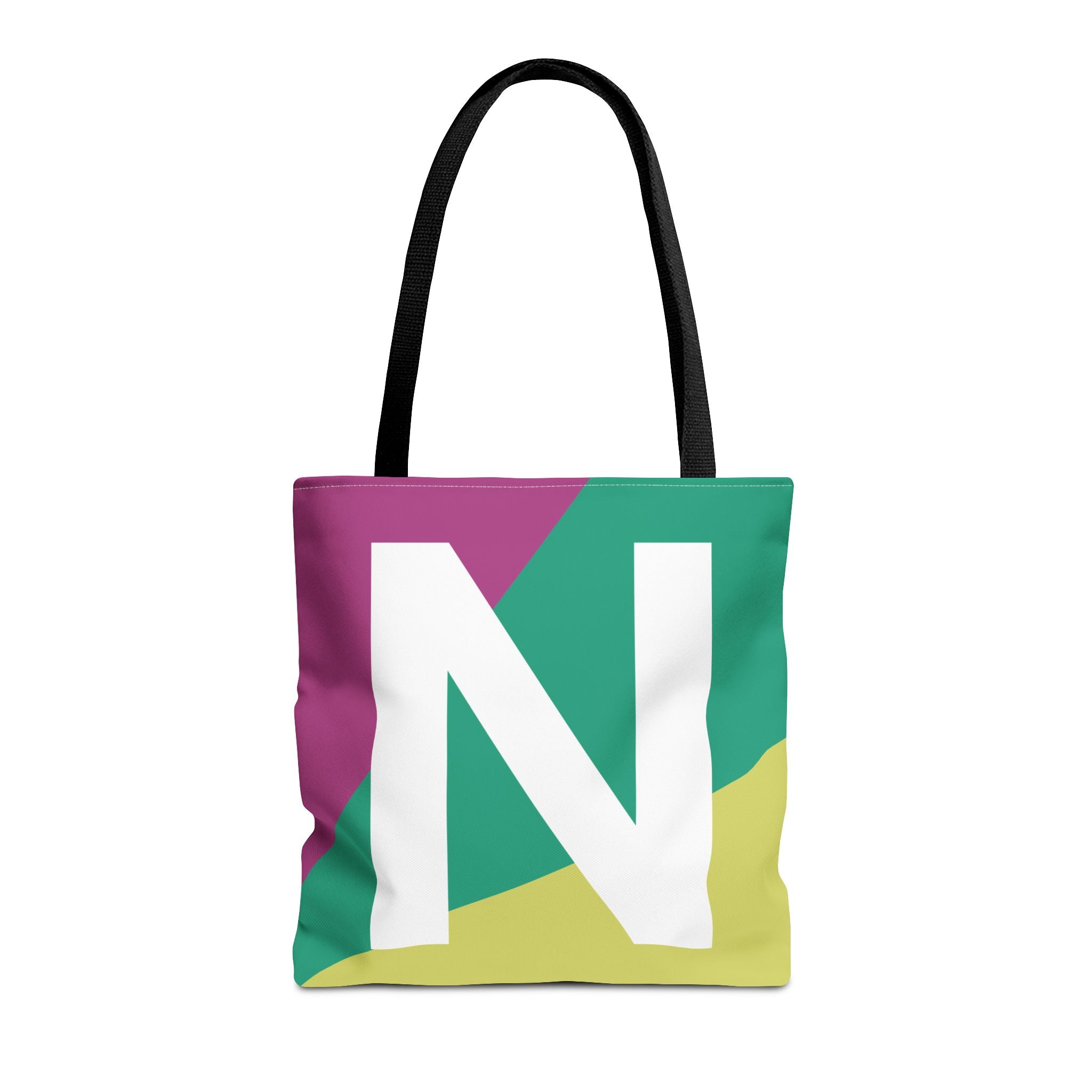 Monogram 'N' Colorblock Tote Bag — Personalized Initial N Shoulder Tote